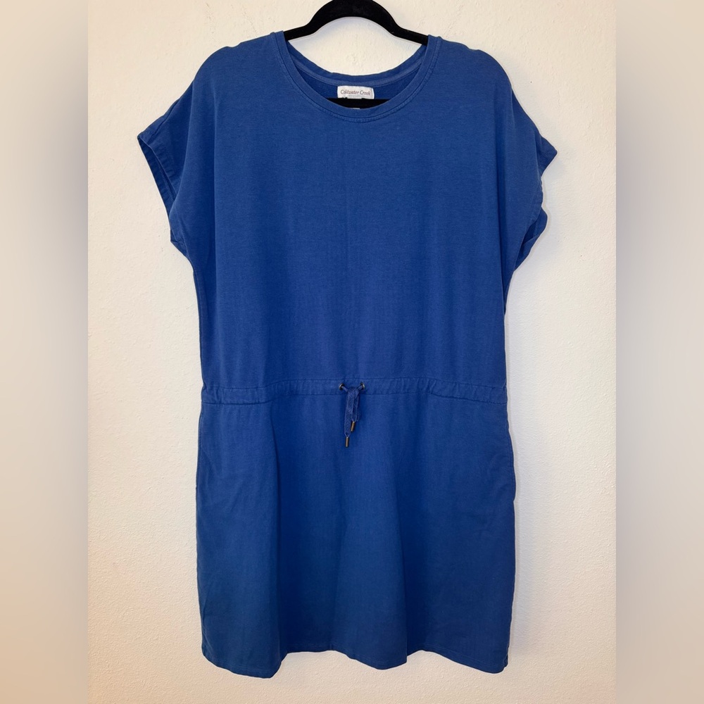 Coldwater Creek Blue Knit Dress Drawstring Waist Large